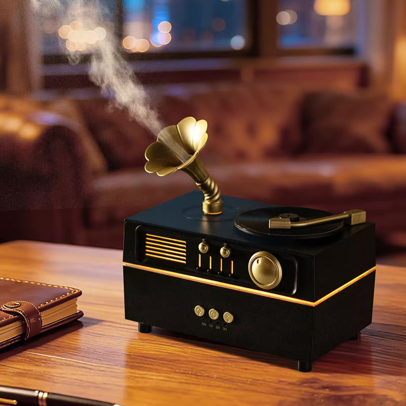3-in-1 Retro Gramophone Humidifier & Bluetooth Speaker – Vintage Phonograph Essential Oil Diffuser with USB Power & Aromatherapy for Home Office (160ML)