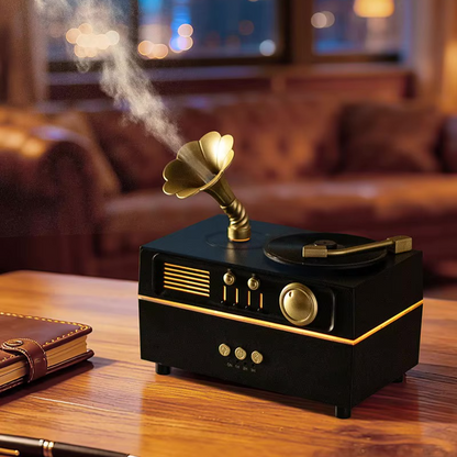 3-in-1 Retro Gramophone Humidifier & Bluetooth Speaker – Vintage Phonograph Essential Oil Diffuser with USB Power & Aromatherapy for Home Office (160ML)