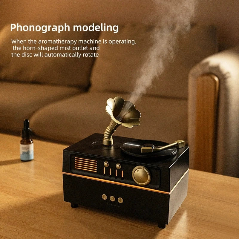 3-in-1 Retro Gramophone Humidifier & Bluetooth Speaker – Vintage Phonograph Essential Oil Diffuser with USB Power & Aromatherapy for Home Office (160ML)